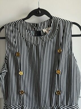 Sleeveless Black & White Striped Button-Front Women's dress.
